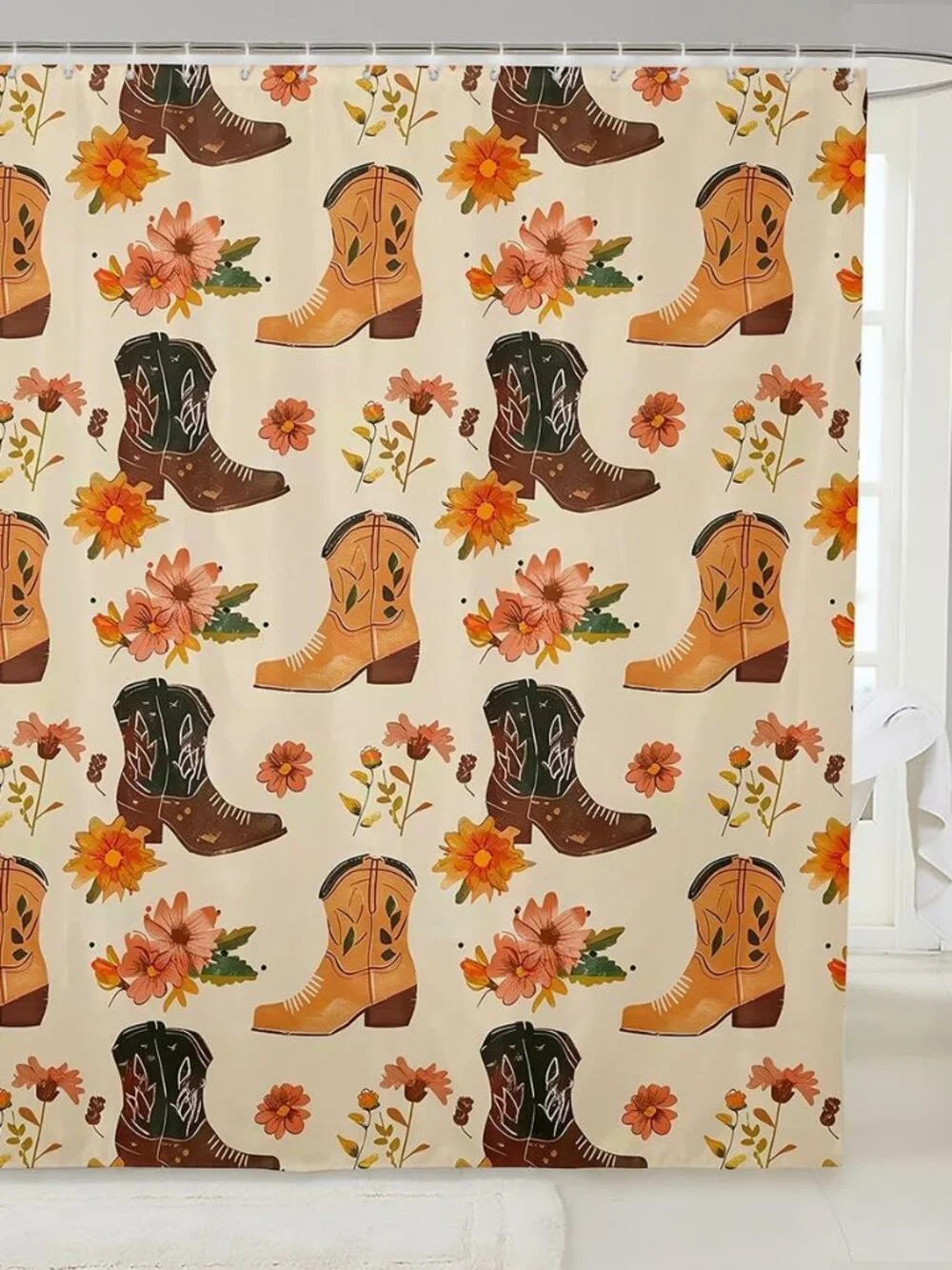 Western Cowboy Kids Shower Curtains,Cowboy Boots Rustic Farmhouse Cabin Bathroom